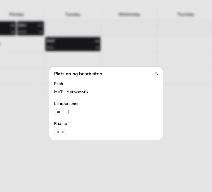 Dialog Platzierung bearbeiten mit Lehrpersonen und Räumen