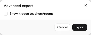 Advanced export dialog with the option to show hidden resources