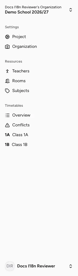 Stundenwerk project navigation with highlighted areas